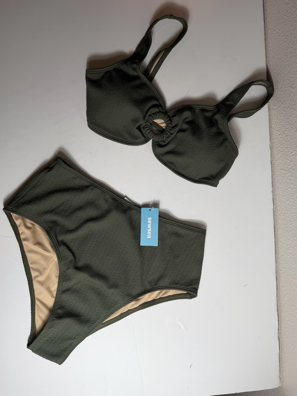 Sewsea~NWT~Olive Green~2-Piece~Bikini Set~High Waist~O-Ring Detail~Sizes XS~S~L